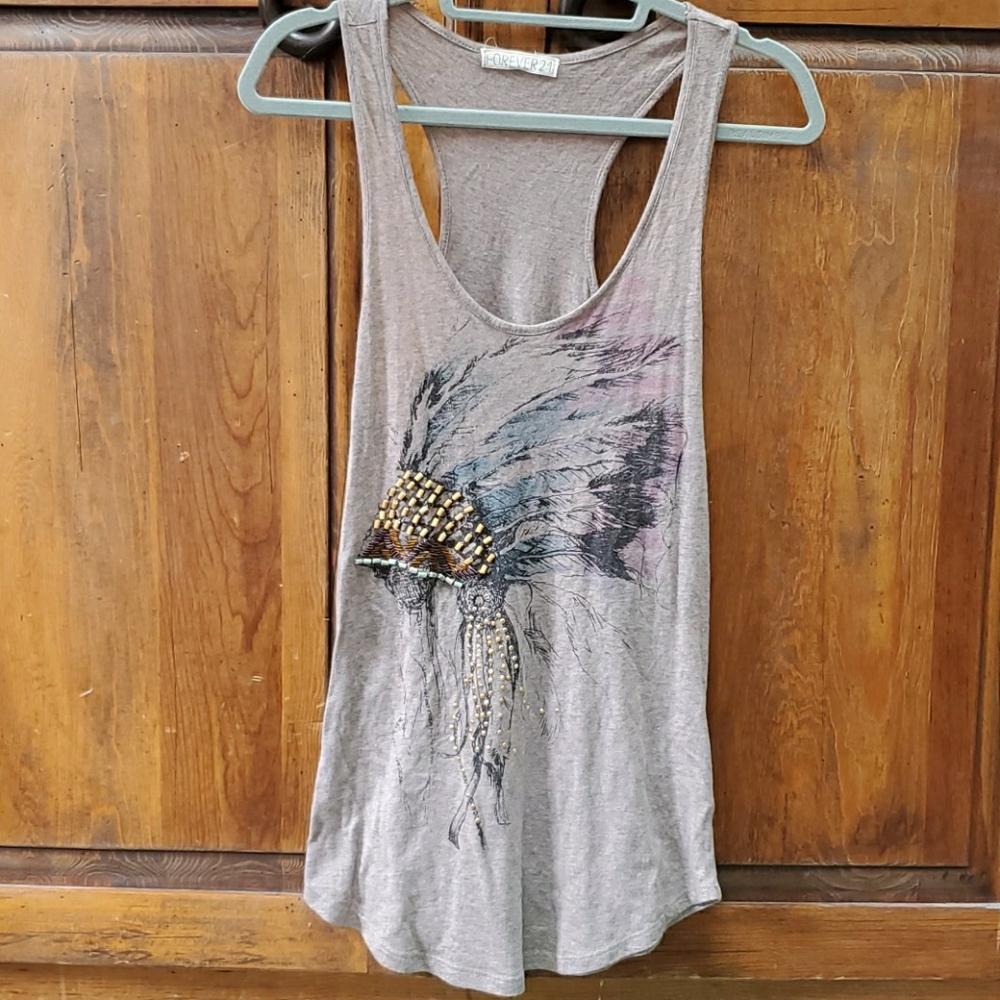 FOREVER 21 beaded Indian headdress tank top